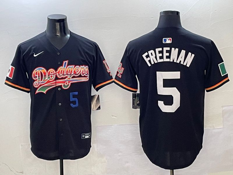 Men Los Angeles Dodgers 5 Freeman Black rainbow Nike 2025 MLB Jersey style 4